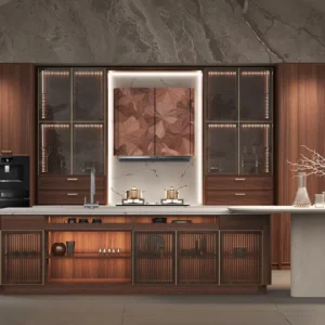Modern Luxury Straight Grain Walnut Kitchen Cabinets with Island - Tangfu II