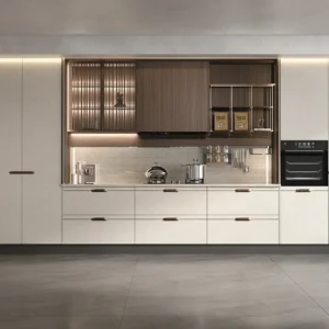 Dark Walnut and White Kitchen Cabinets with Island - Yun Qi