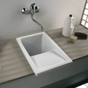 Thomas Denby Washington Single Bowl Ceramic Laundry Sink - White 400mm